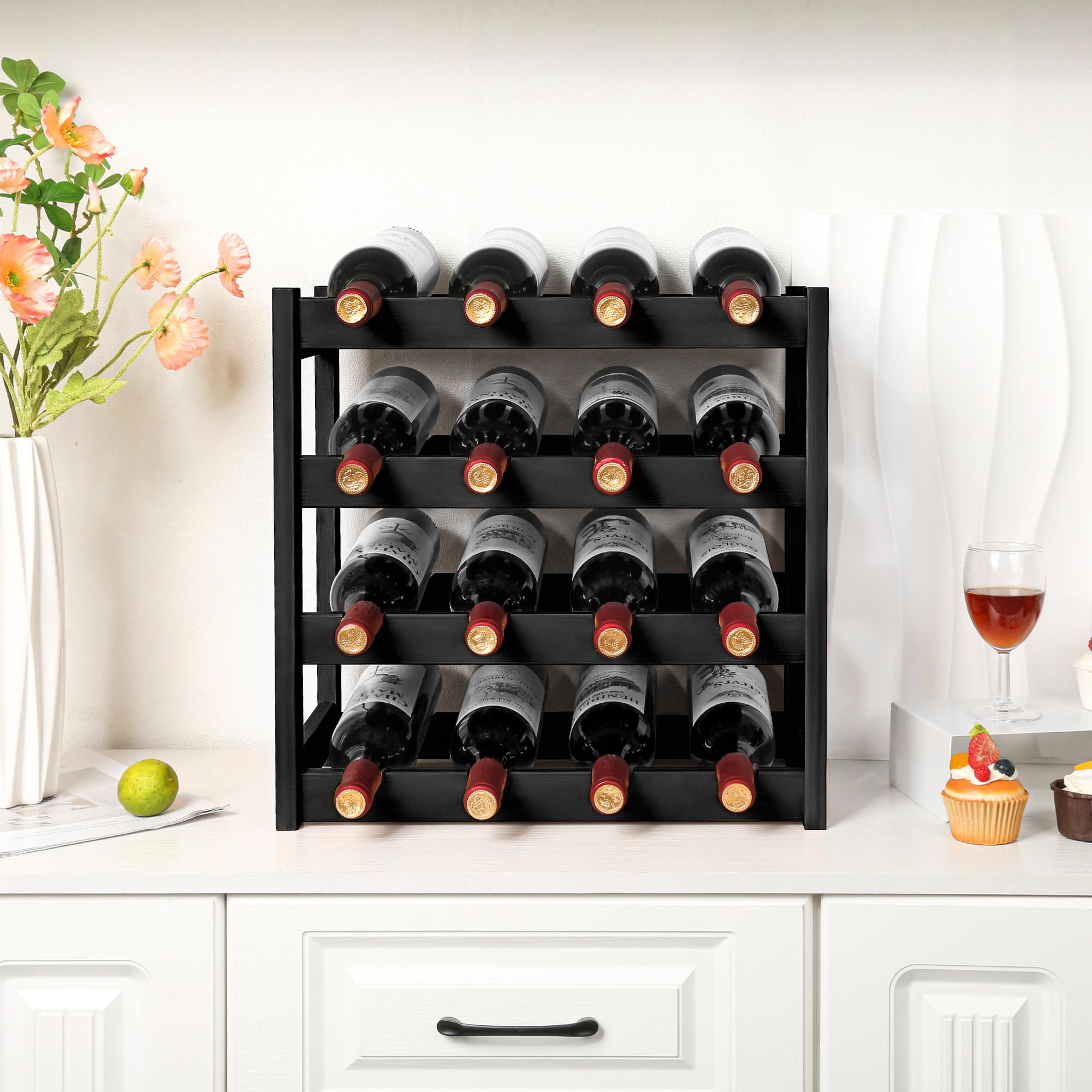VASMIA wine rack holds up to 16 bottles for easy access.