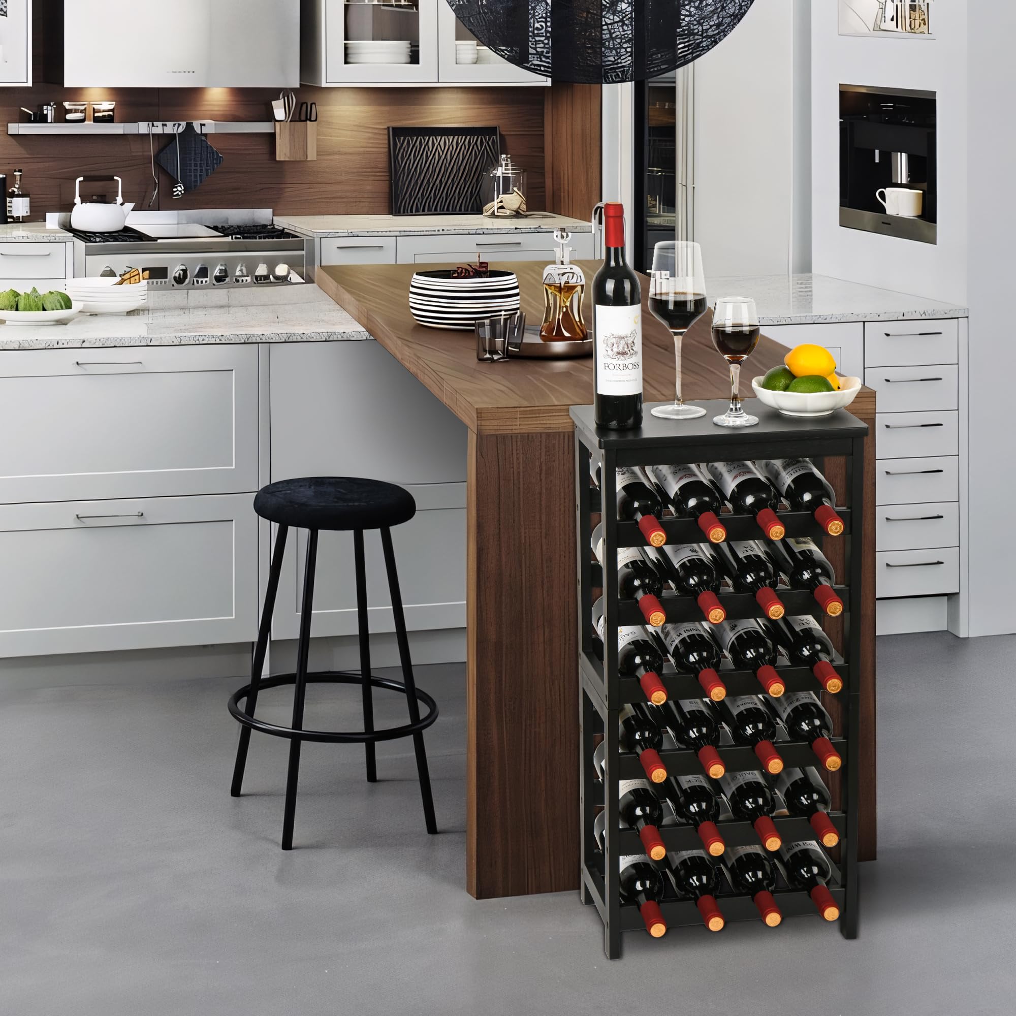 VASMIA 24-bottle capacity display demonstrates organized collection and quick inventory.