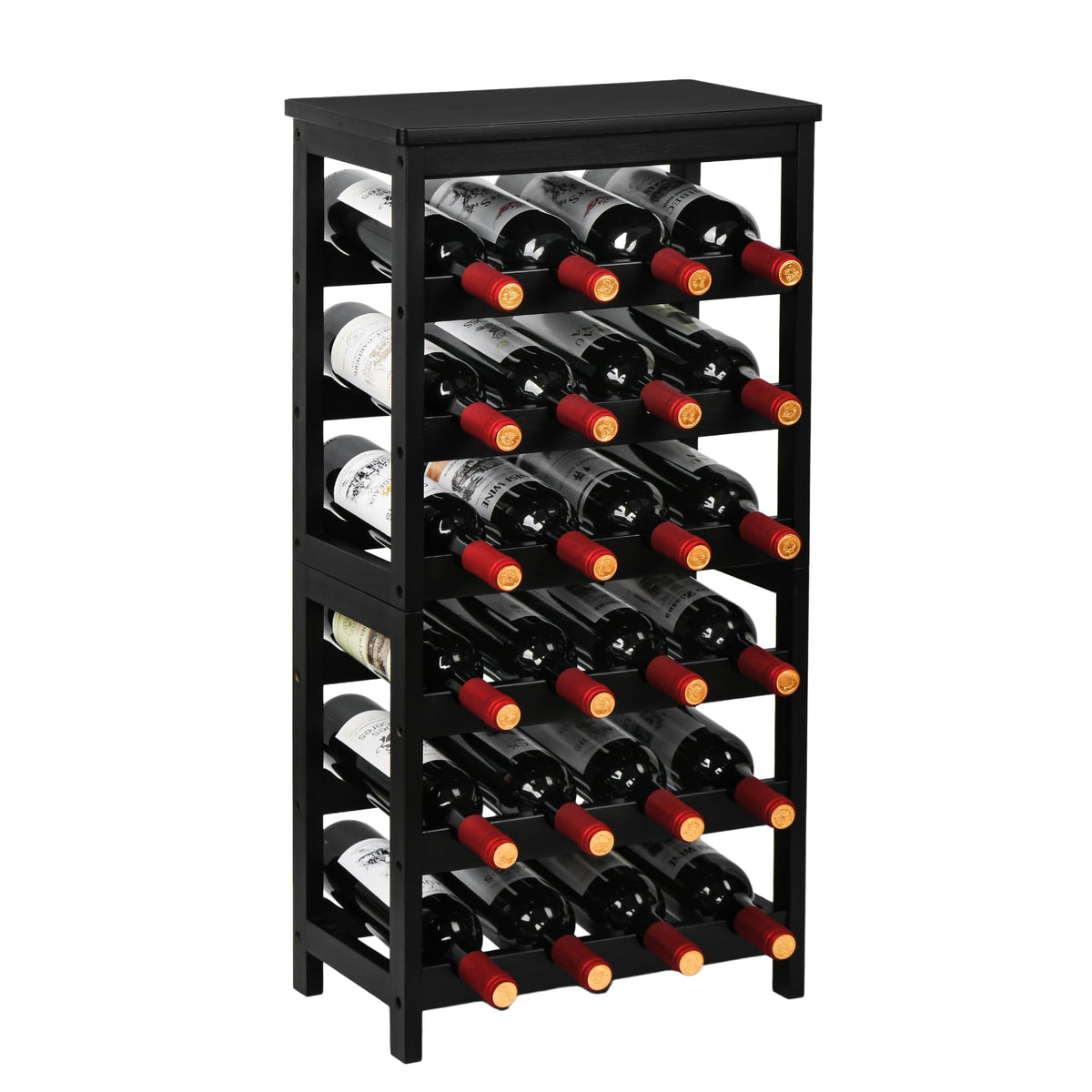VASMIA 6-tier floor wine rack front view with stable wave bars for easy access.