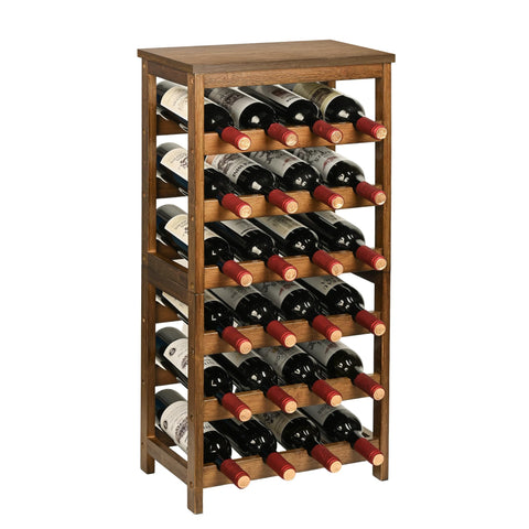 VASMIA 6-tier wine rack in walnut finish neatly stores bottles for kitchen or bar display.