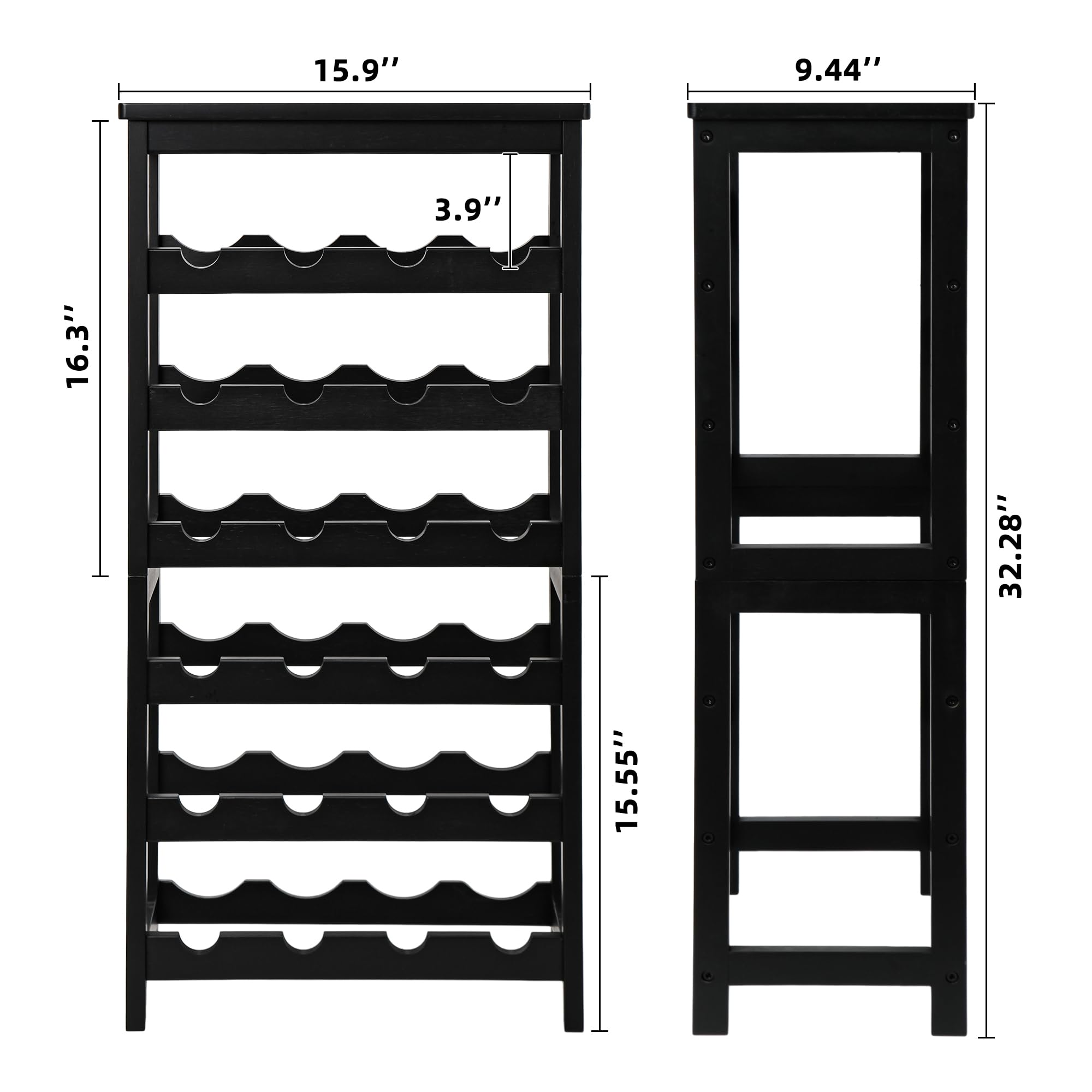 VASMIA retro black wine rack enhances dining room decor while keeping bottles accessible.