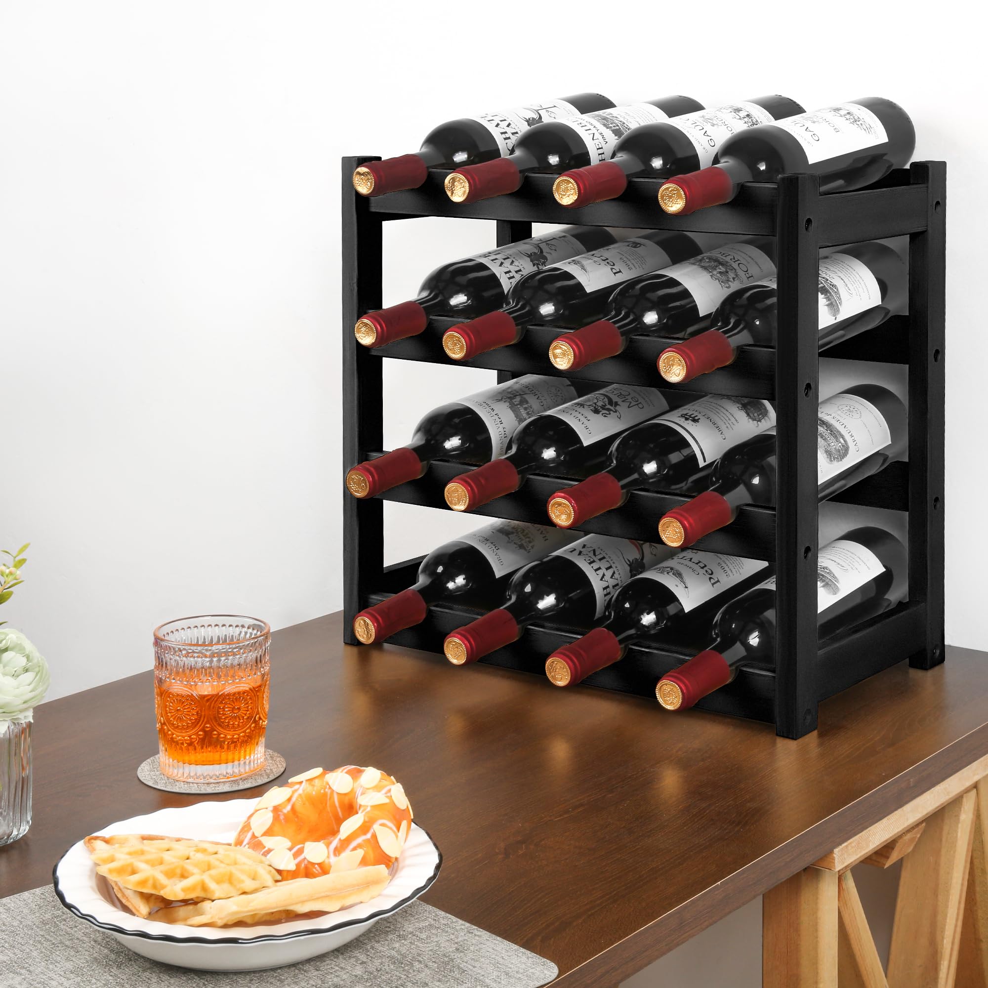 VASMIA bamboo rack with wave shelves keeps bottles horizontal and secure.