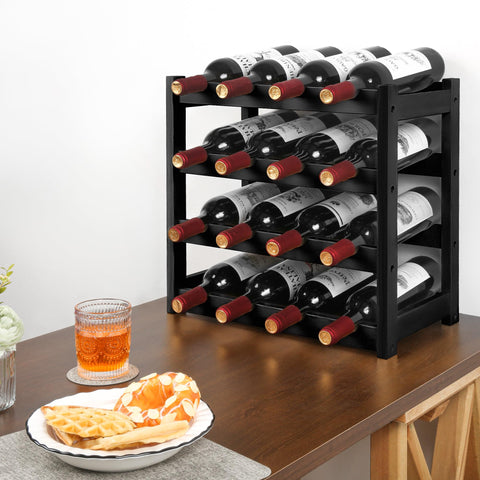 VASMIA bamboo rack with wave shelves keeps bottles horizontal and secure.