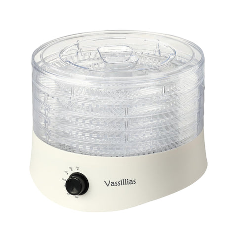 Vassillias small food dehydrator front view shows compact countertop footprint.