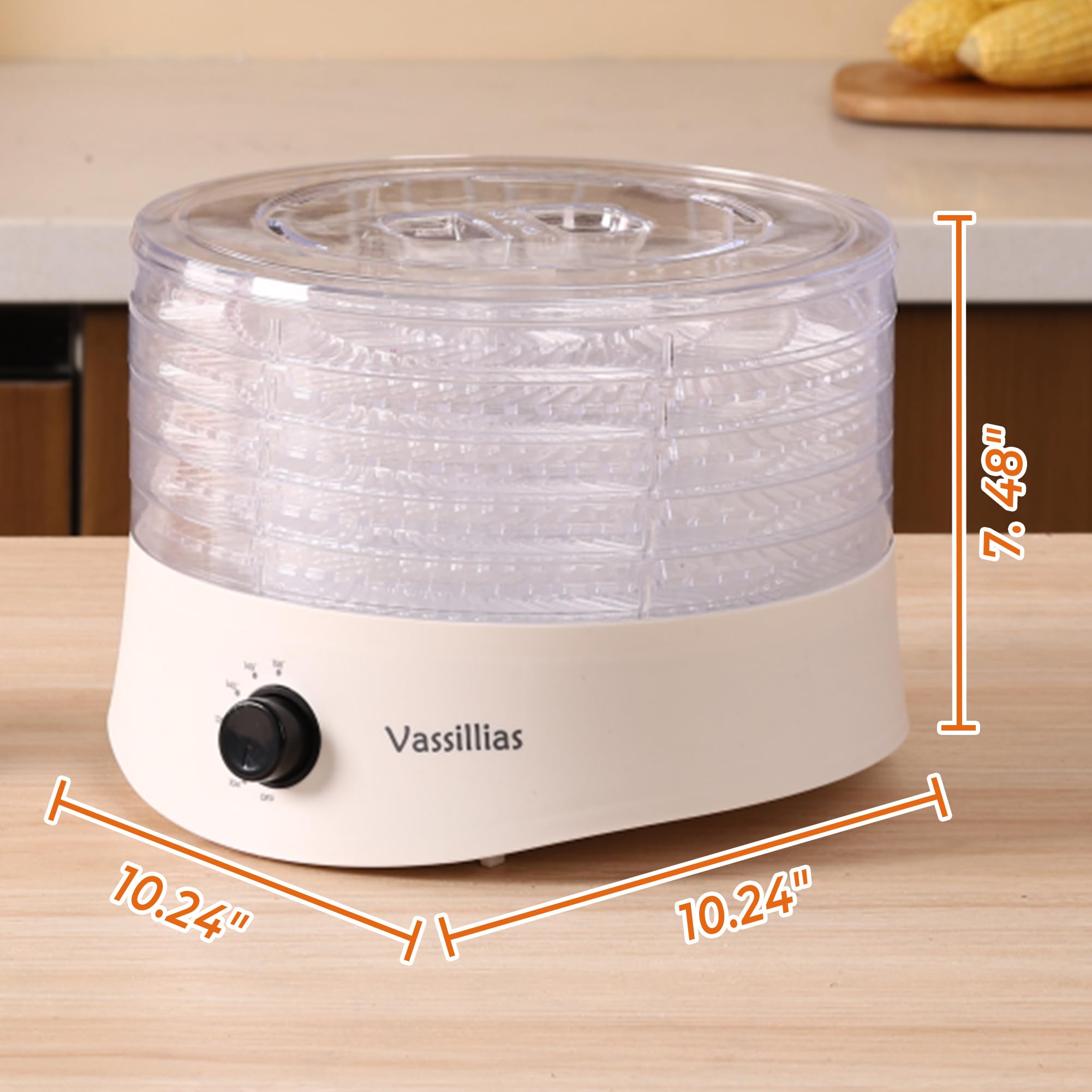 Vassillias dehydrator in a modern kitchen demonstrates compact efficiency.