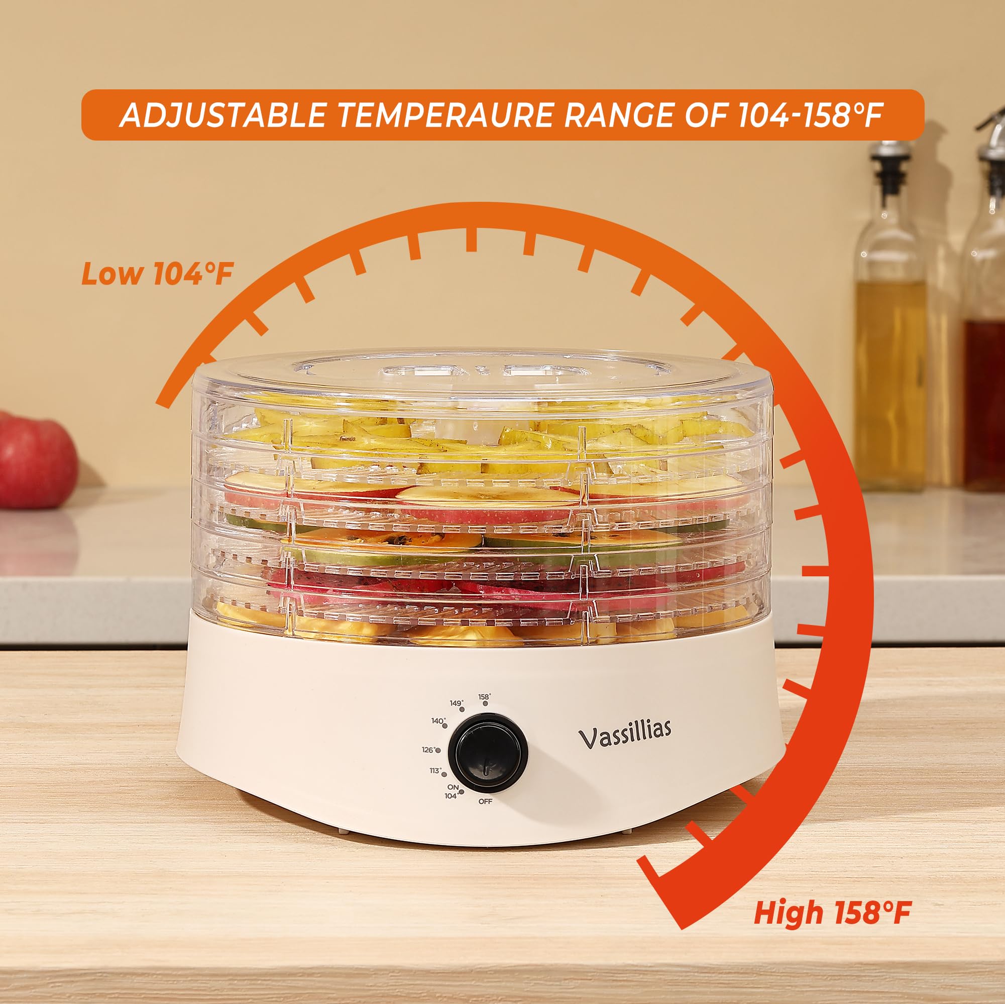 Vassillias dehydrator open tray design for easy loading and cleaning.