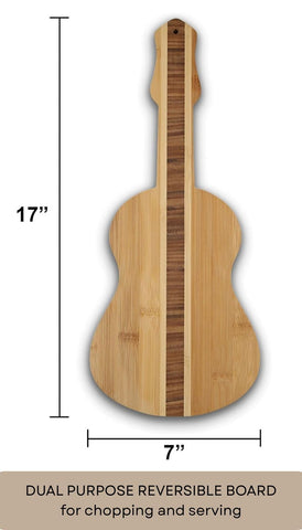 Vastigo guitar-shaped bamboo board for cutting and serving cheese and charcuterie.