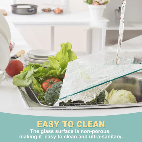 VASUHOME clear glass cutting board with anti-slip bottom for stability