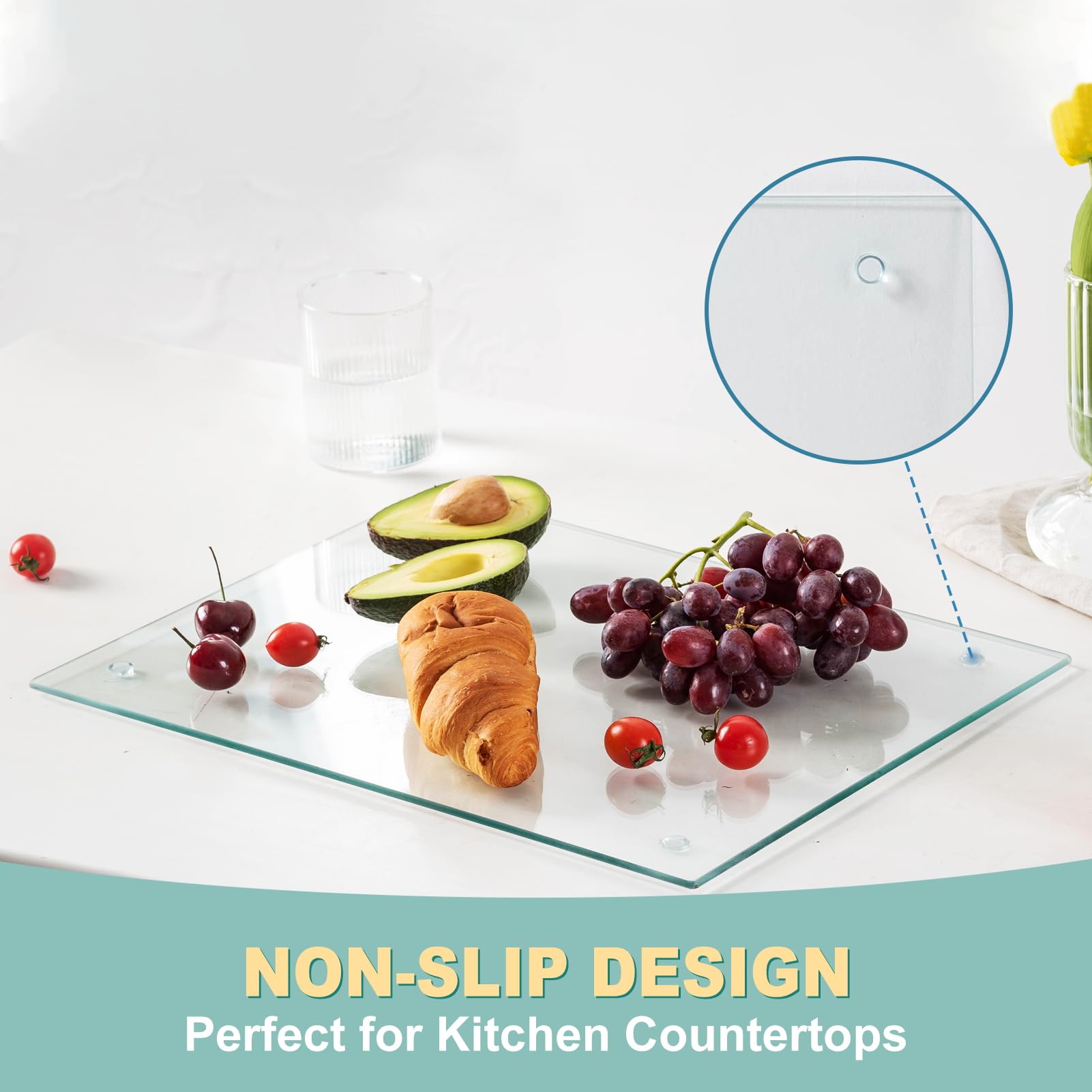 VASUHOME glass board used as heat-resistant trivet to protect counters