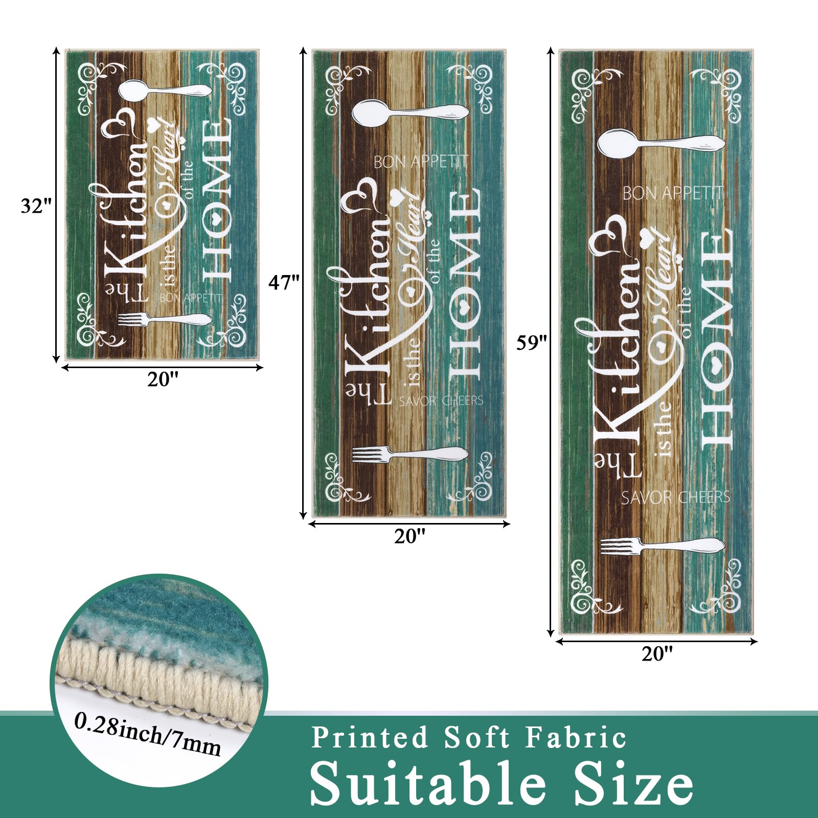 Vaukki Boho 20x47 teal rug with non-slip backing for safe kitchen floors