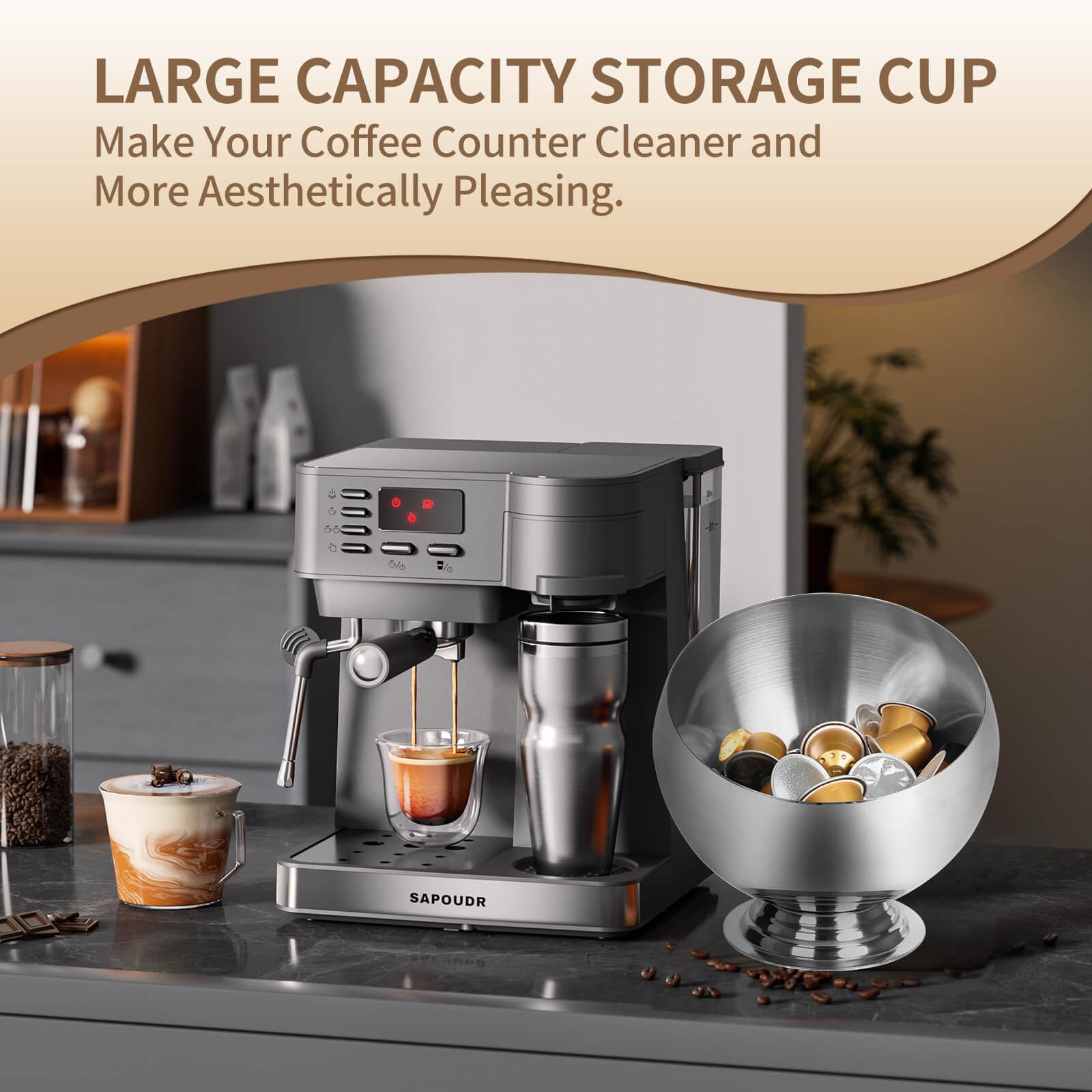 VAWNKUKN K-Cup storage organizer neatly arranges coffee pods on the counter.