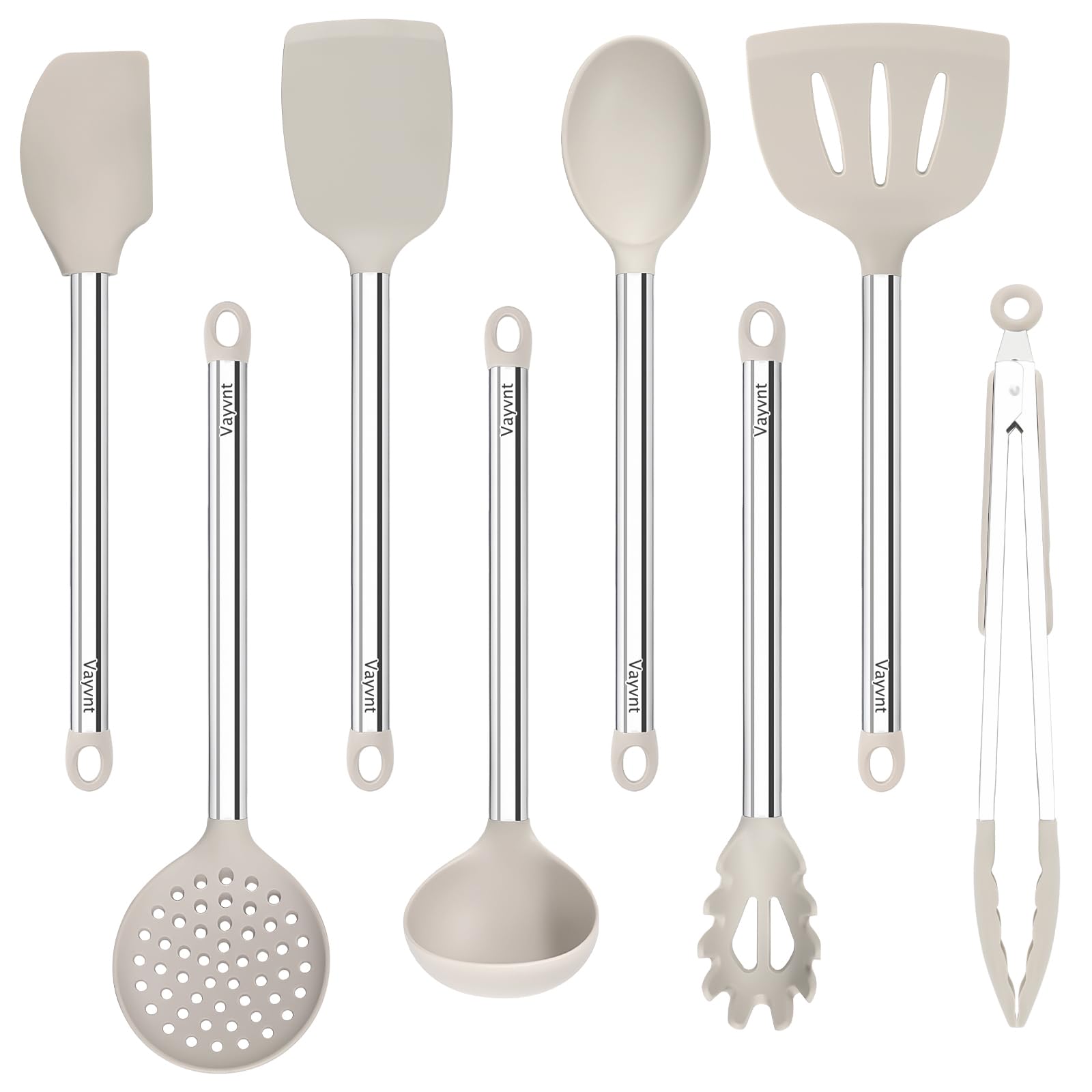 Vayvnt 8-piece beige large slotted turner for draining without spills