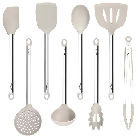 Vayvnt 8-piece beige large slotted turner for draining without spills