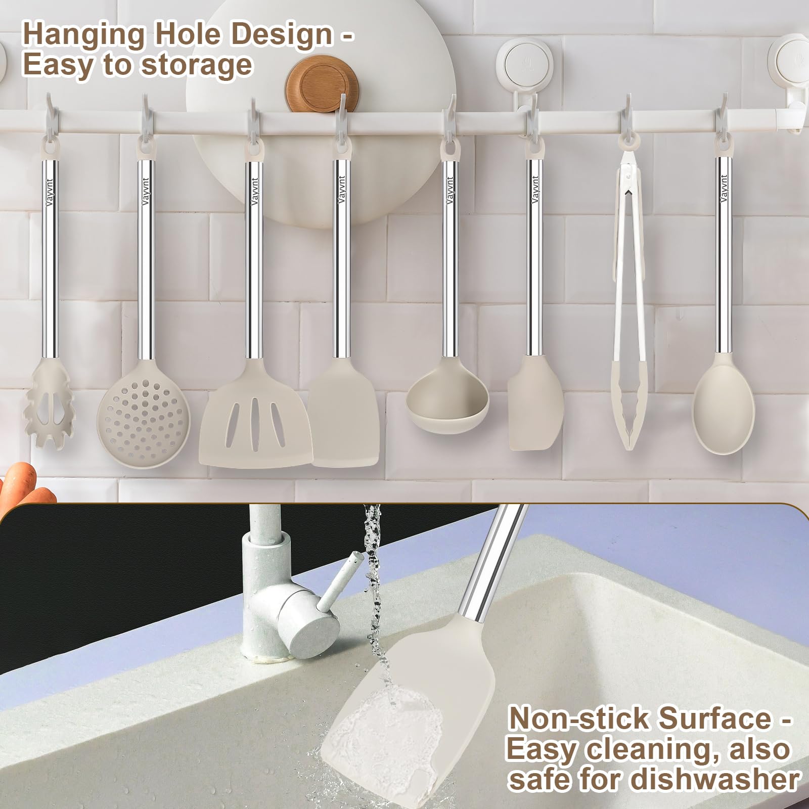 Vayvnt beige skimmer for scooping and straining delicate foods