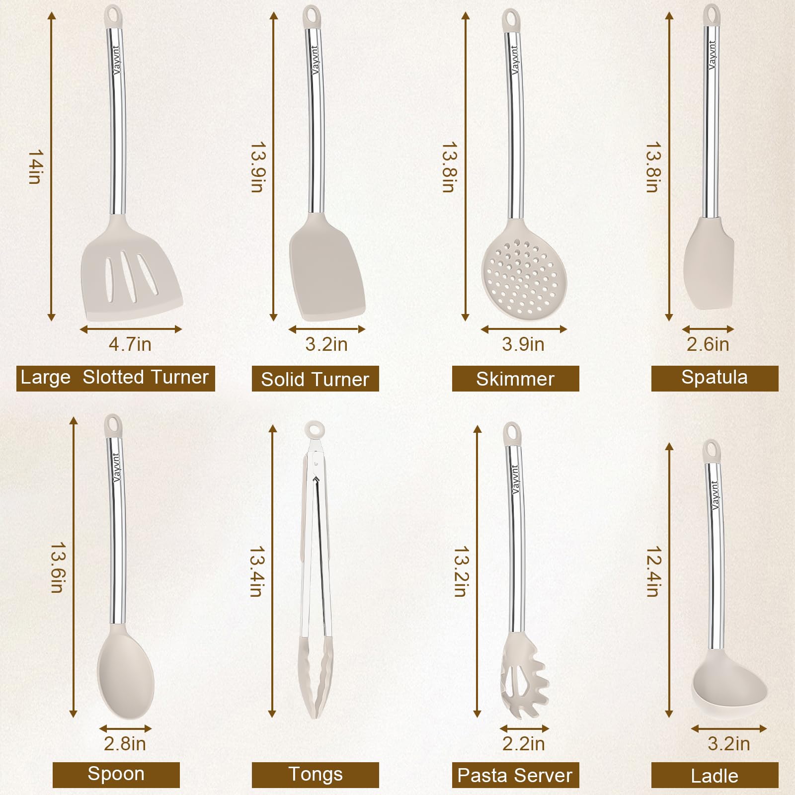 Vayvnt beige solid turner for precise flipping on non-stick cookware