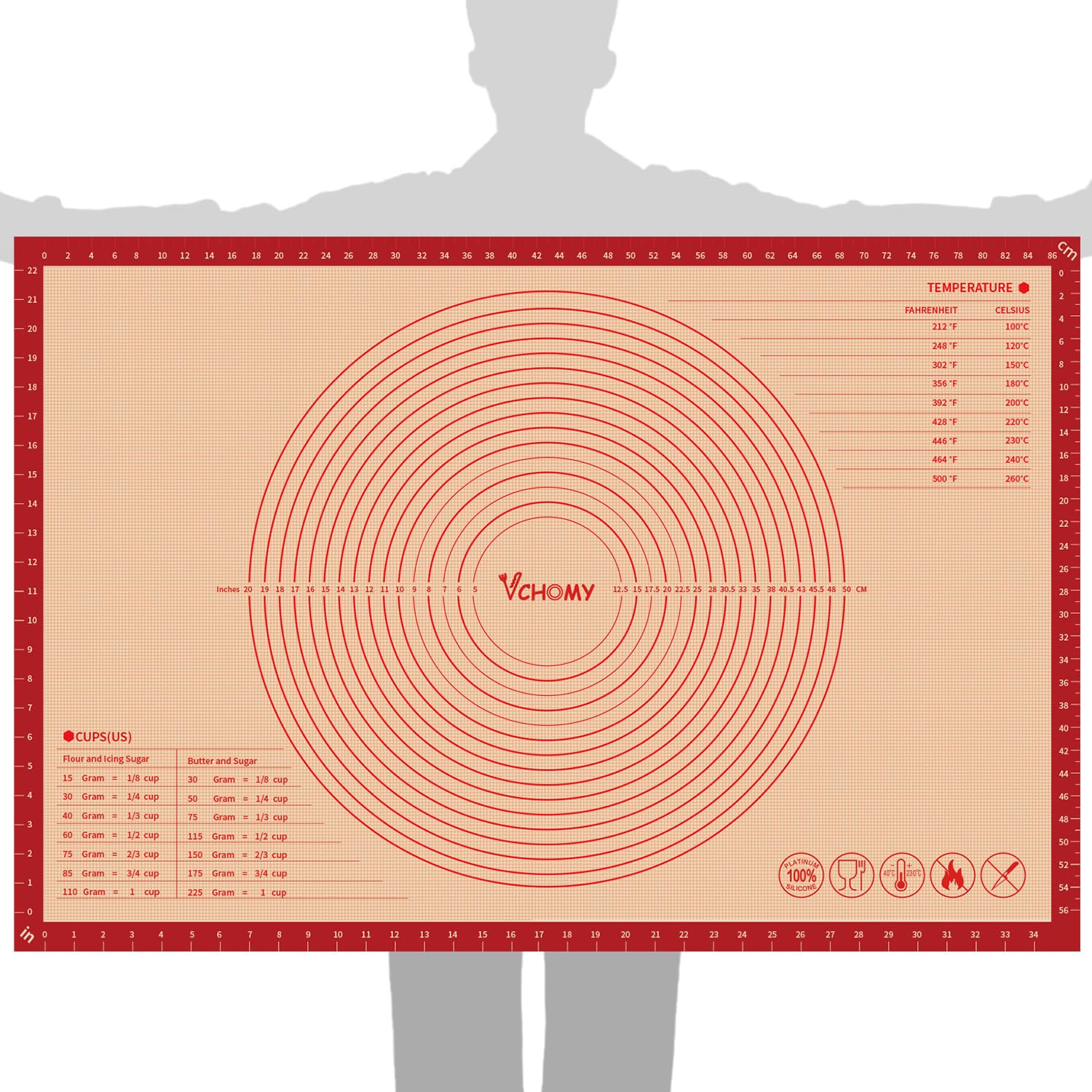 VCHOMY 36x24 pastry mat for rolling dough and wide workspace