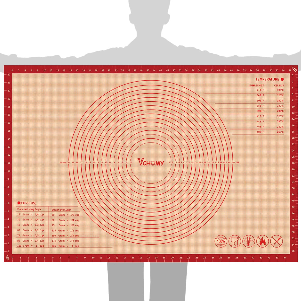 VCHOMY 36x24 pastry mat for rolling dough and wide workspace