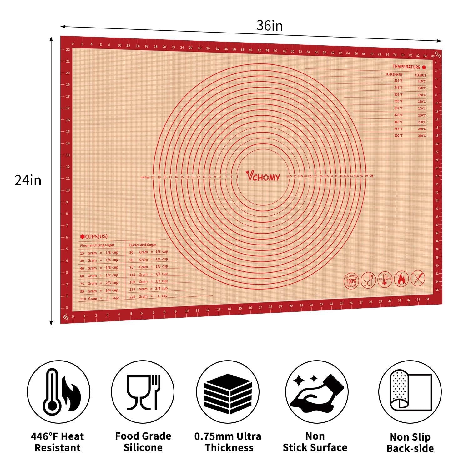 VCHOMY mat with measurement guides for precise dough cuts