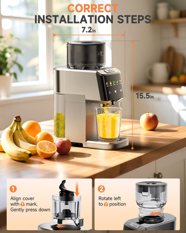 VCK cold press juicer extracting juice from leafy greens and roots