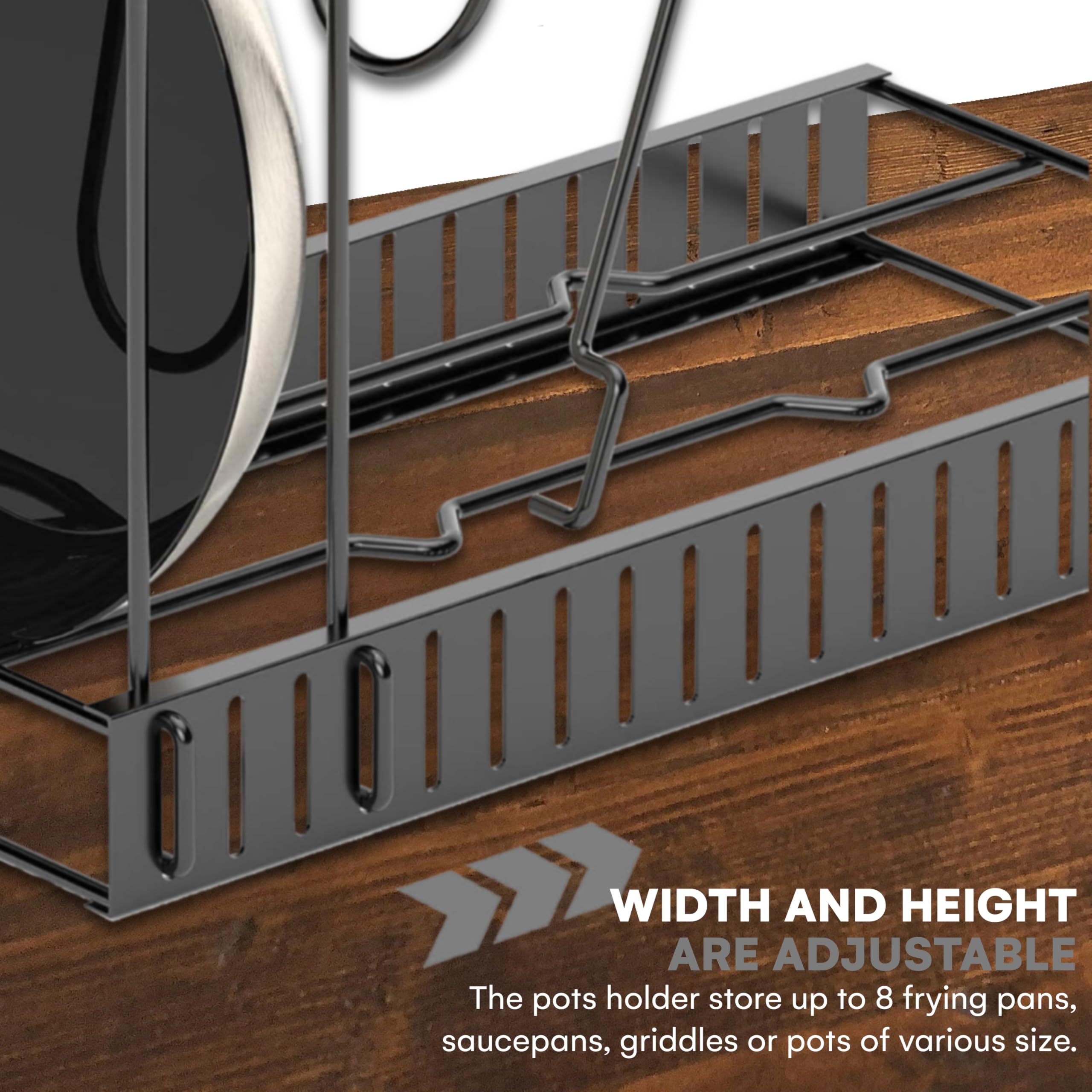 Vdomus lid holder keeps pot lids organized and accessible.