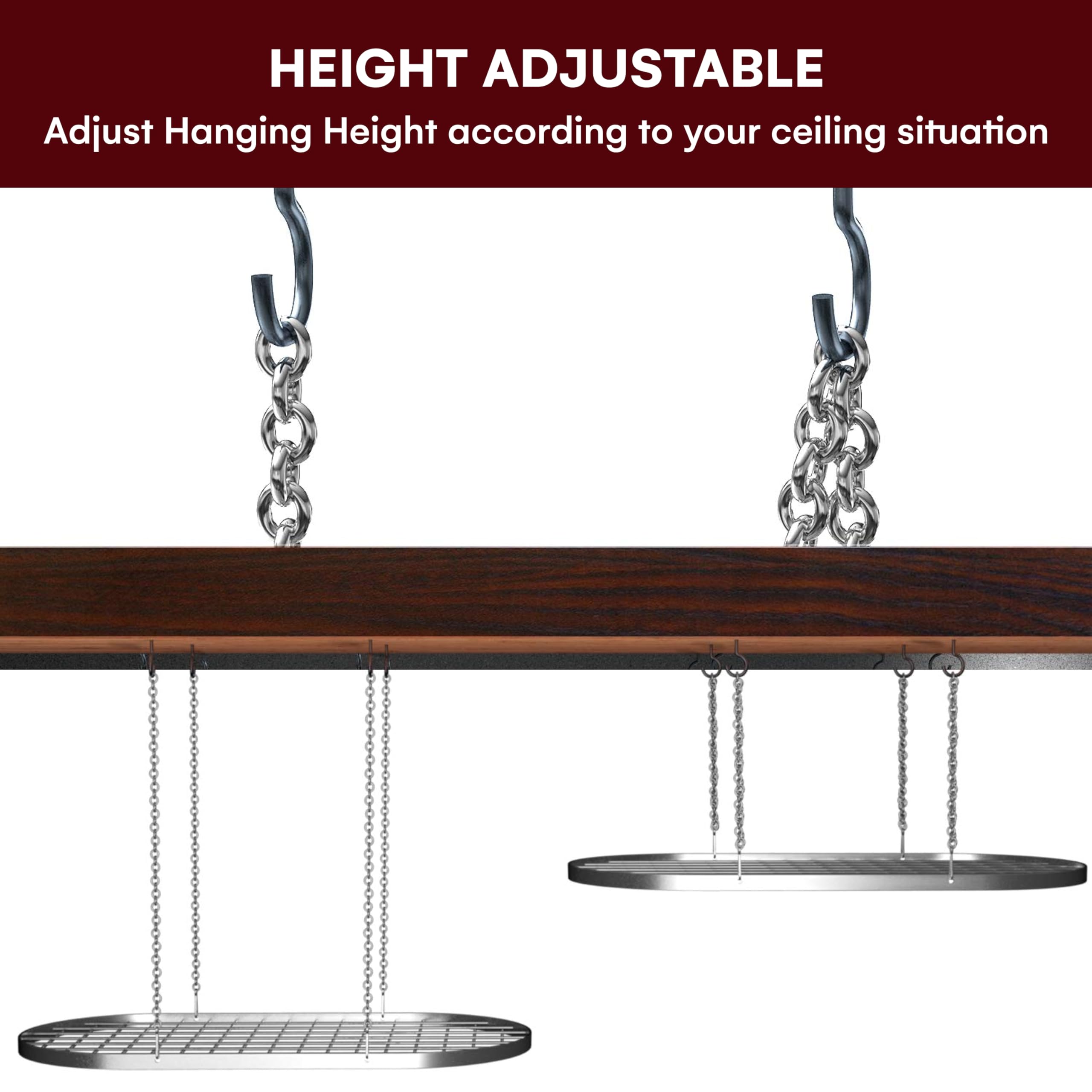 Vdomus ceiling rack keeps lids and utensils within easy reach