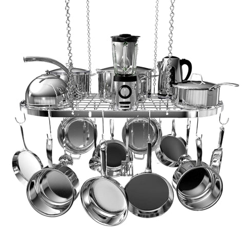 Vdomus hanging pot rack ceiling-mount with 15 hooks for organized cookware