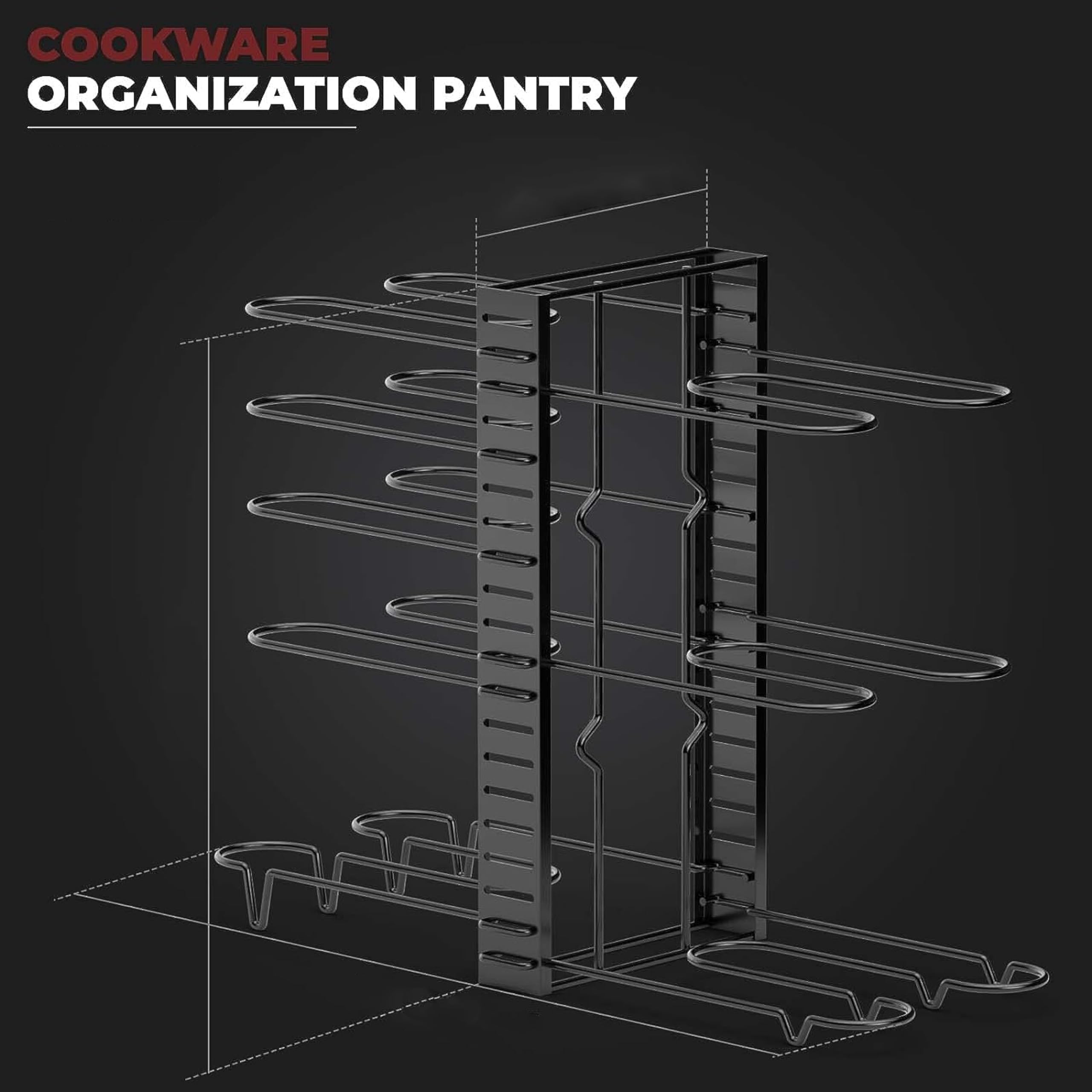 Vdomus pot rack in kitchen saves space and reduces clutter.