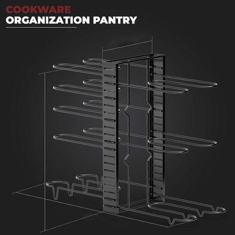 Vdomus pot rack in kitchen saves space and reduces clutter.
