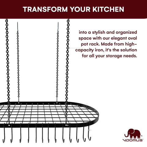Vdomus rack organizes cookware in a stylish kitchen space