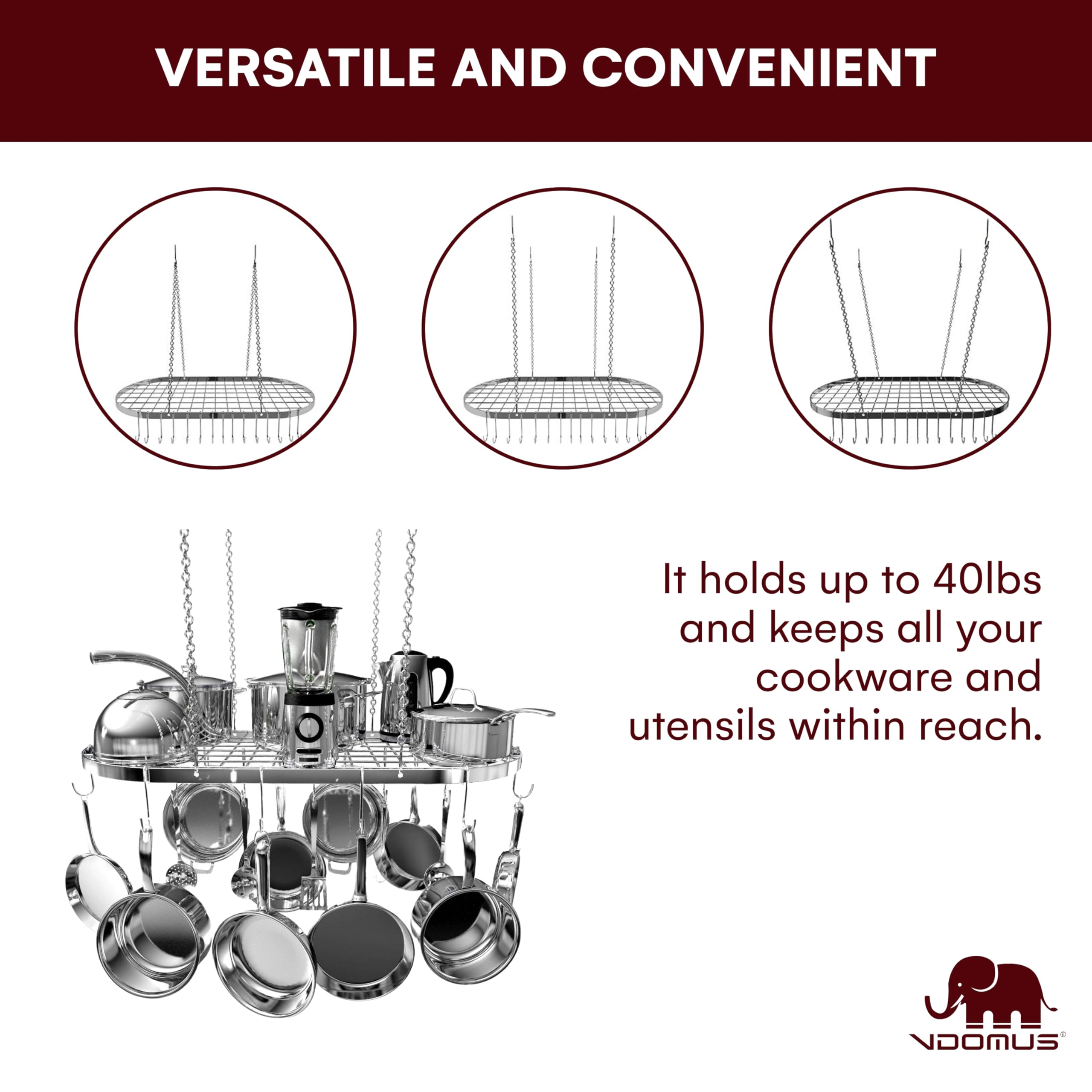 Vdomus pot rack silver finish adds modern storage to kitchens