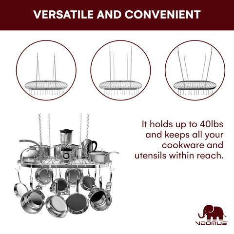 Vdomus pot rack silver finish adds modern storage to kitchens