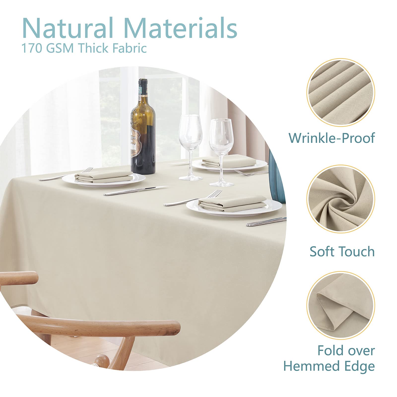 Veblandy beige tablecloth on a dining setup with elegant decor