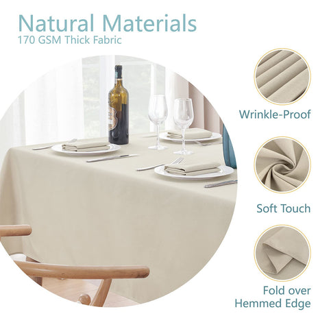 Veblandy beige tablecloth on a dining setup with elegant decor