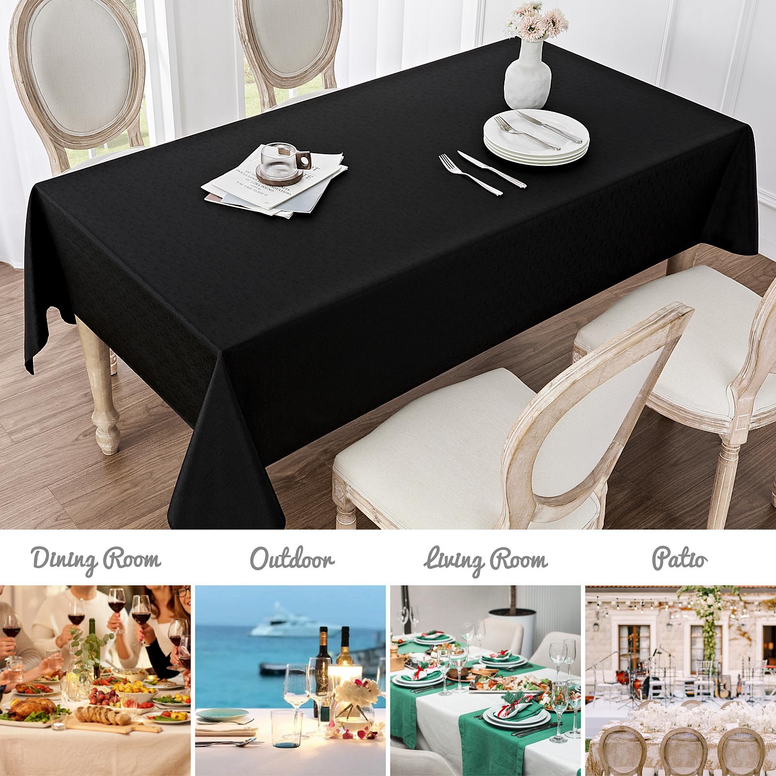 Veblandy black tablecloth ideal for parties, weddings, and casual meals.