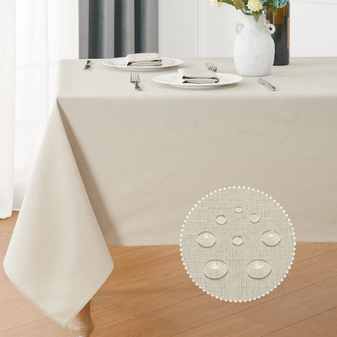 Veblandy rectangle tablecloth close-up showing faux linen texture and spill resistance