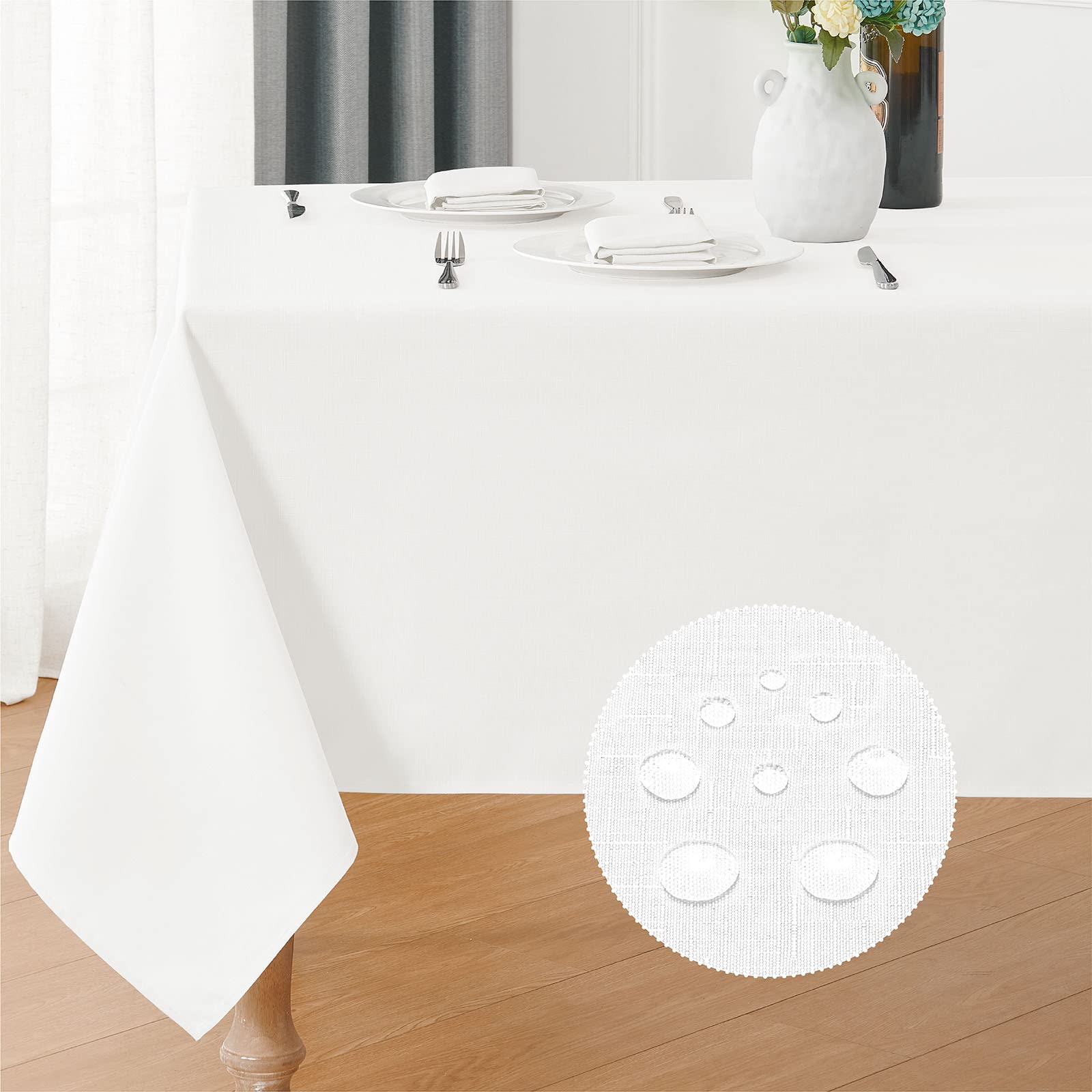 Veblandy rectangle tablecloth white top view for elegant dining setups.