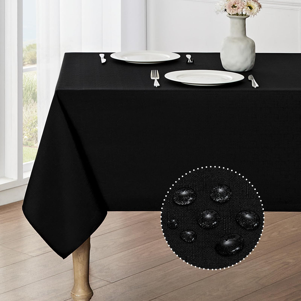 Veblandy rectangle tablecloth with waterproof finish protects a dining table during meals.