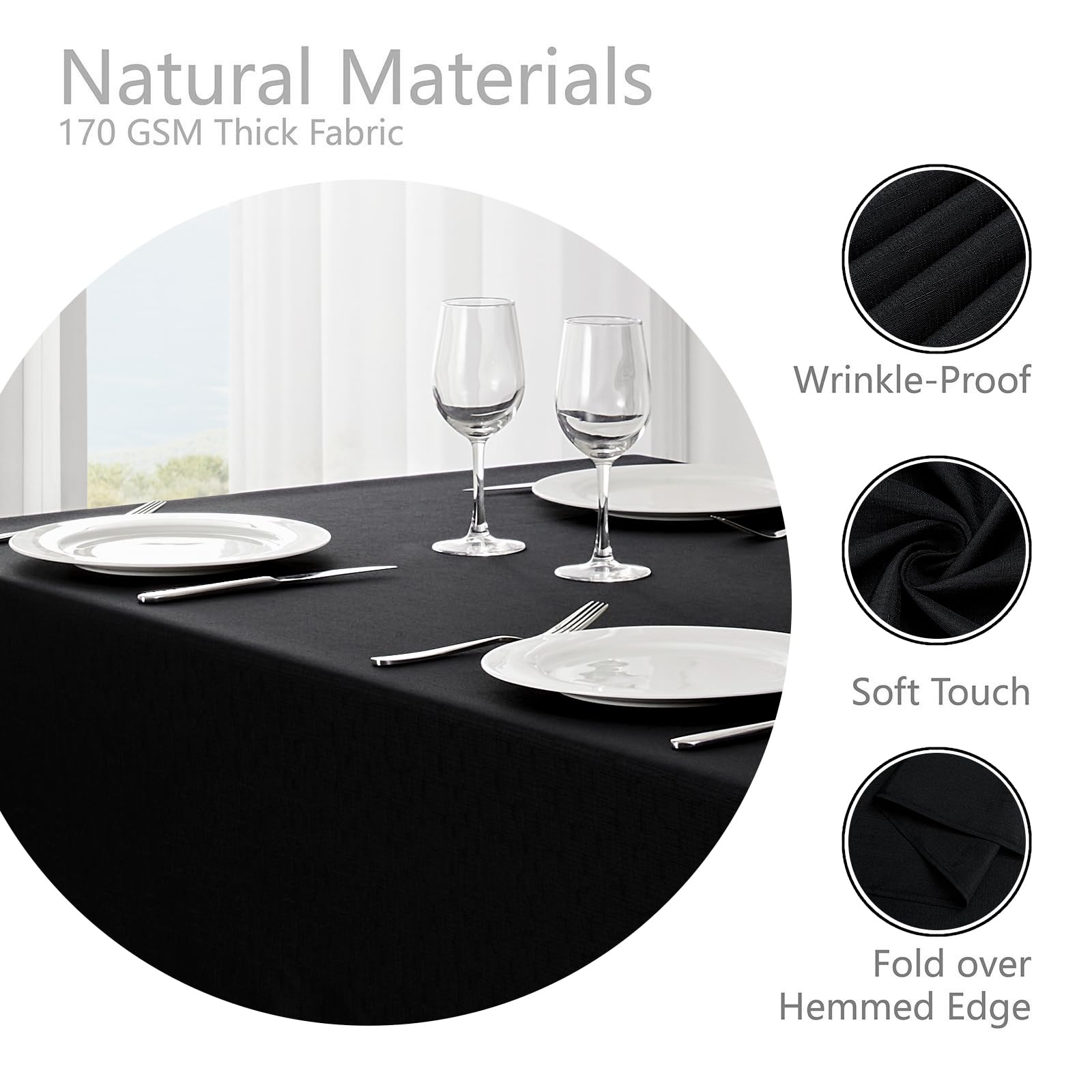 Veblandy tablecloth on dining setup demonstrates spill resistance and easy cleaning.