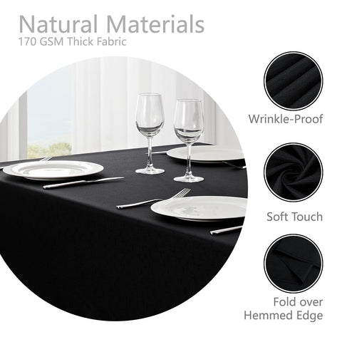 Veblandy tablecloth on dining setup demonstrates spill resistance and easy cleaning.
