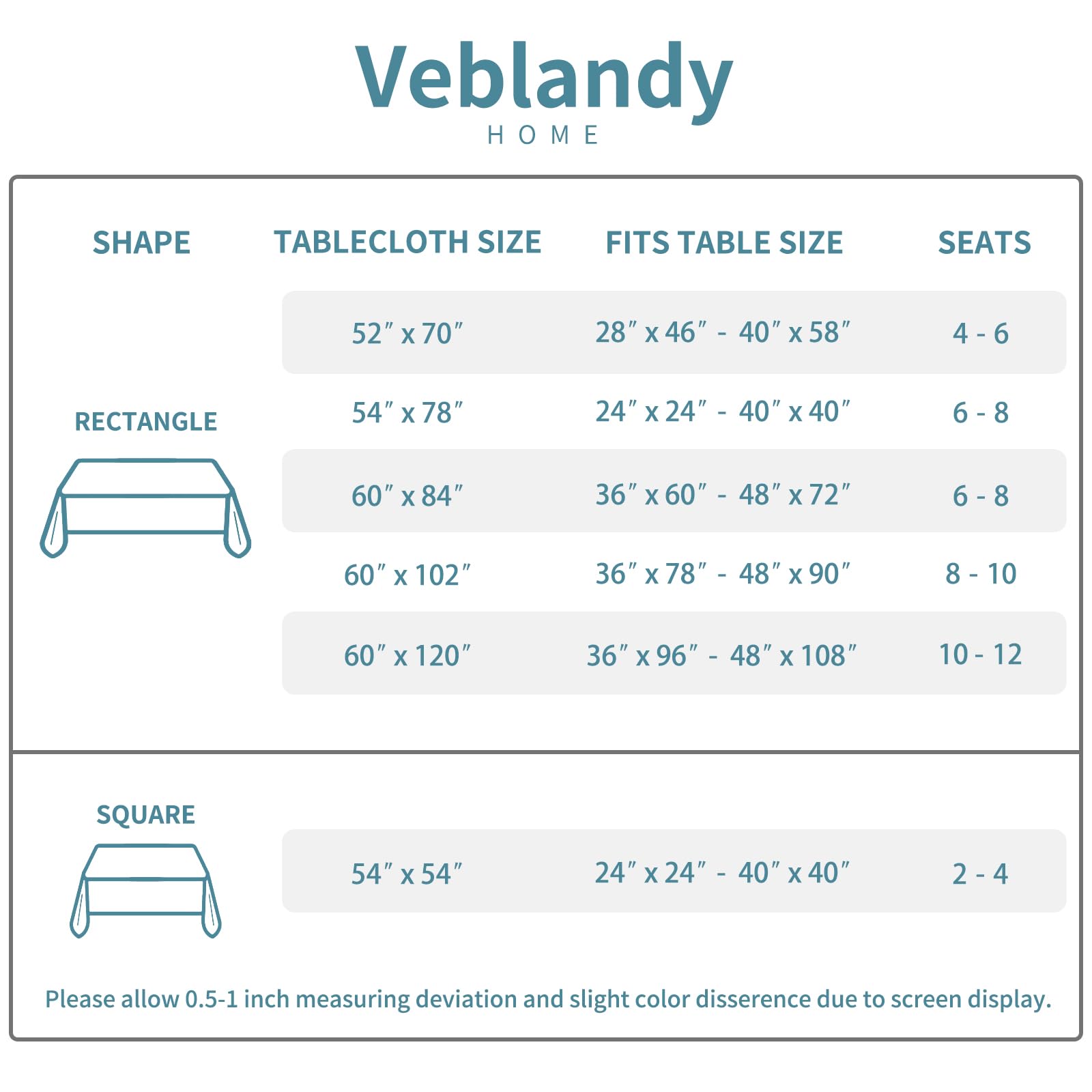 Veblandy tablecloth suitable for indoor and outdoor use on any table.