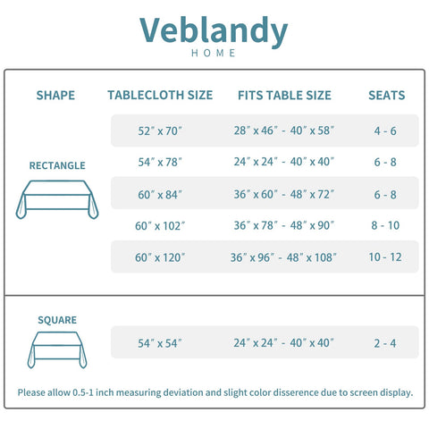 Veblandy tablecloth suitable for indoor and outdoor use on any table.