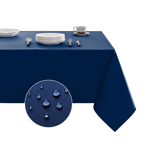 Veblandy navy blue tablecloth shows waterproof protection on a dining table.