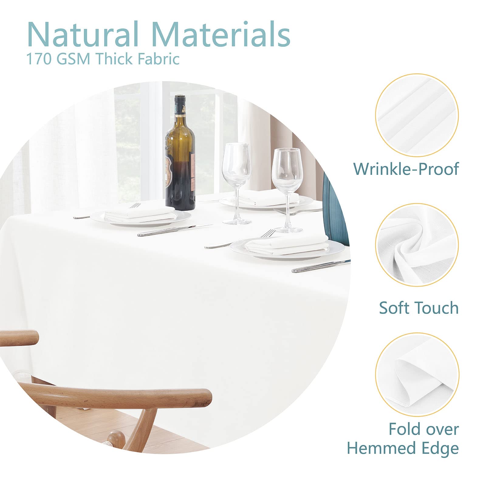 Veblandy linen-textured fabric demonstrates wrinkle-free surface for everyday meals.