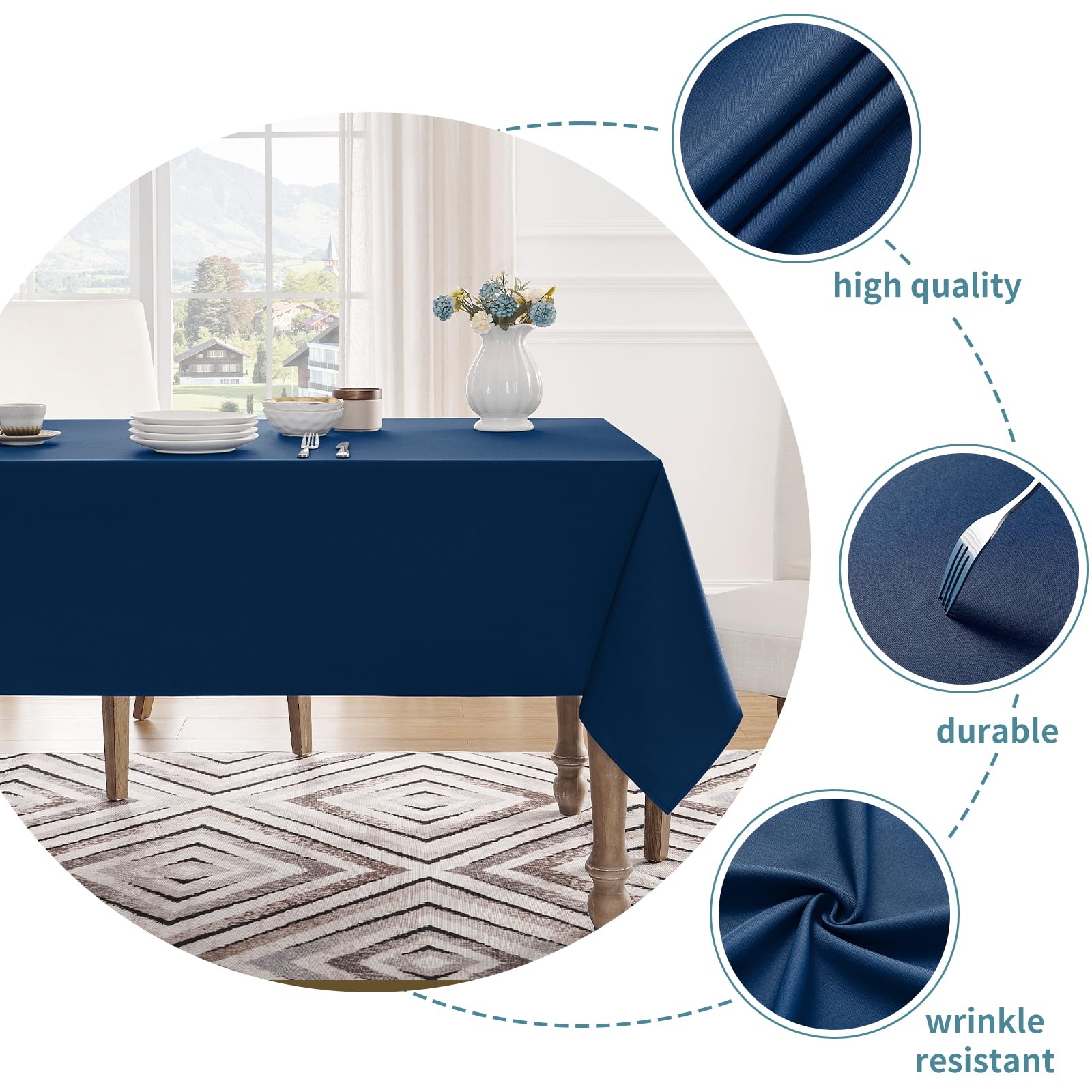 Veblandy tablecloth with wrinkle-free finish keeps surfaces neat.