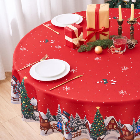 Vedachic tablecloth showcases candy canes and red holiday hues for cheerful decor.