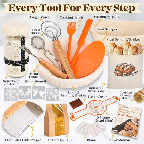 VEDALIO oval proofing basket (10 inch) supports tall loaves with defined patterns.