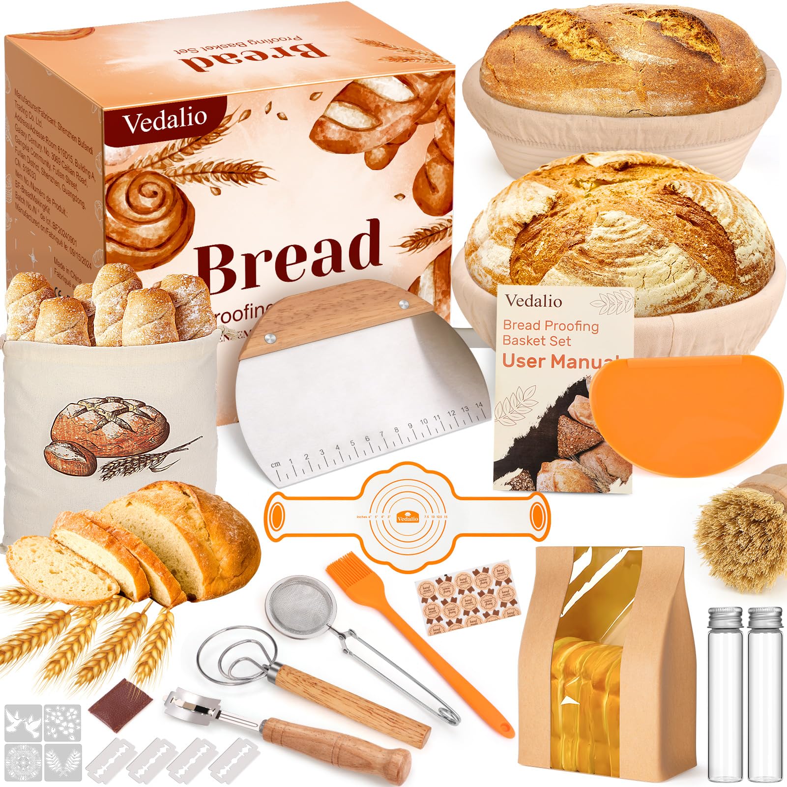 VEDALIO round proofing basket 9-inch shaping dough with a spiral pattern