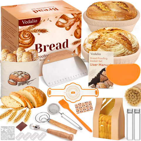 VEDALIO round proofing basket 9-inch shaping dough with a spiral pattern