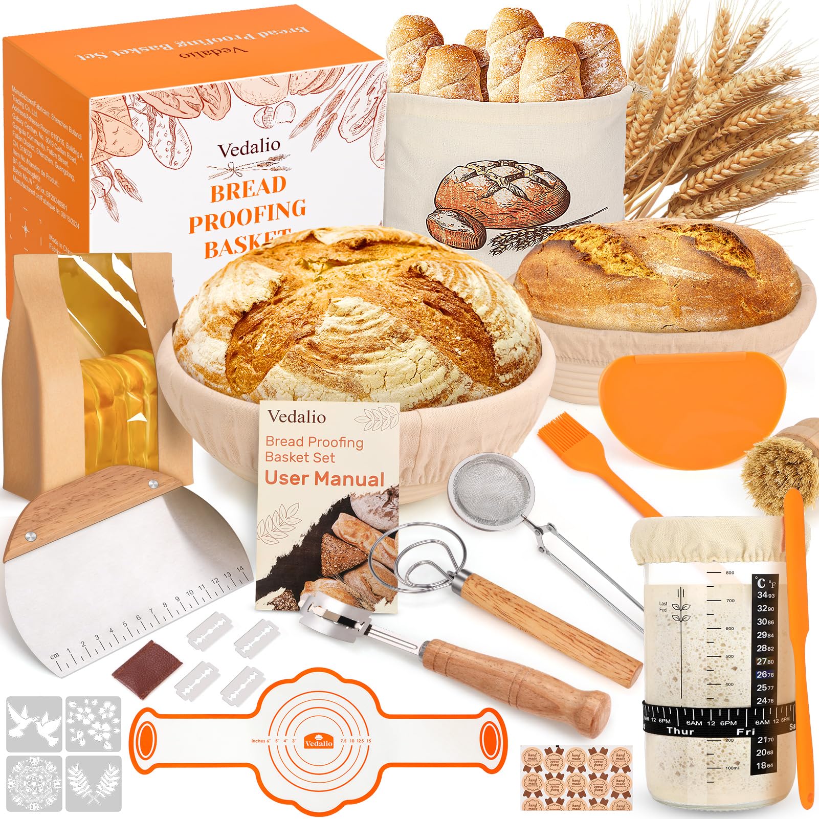 VEDALIO round proofing basket (9 inch) helps dough hold shape for even proofs.