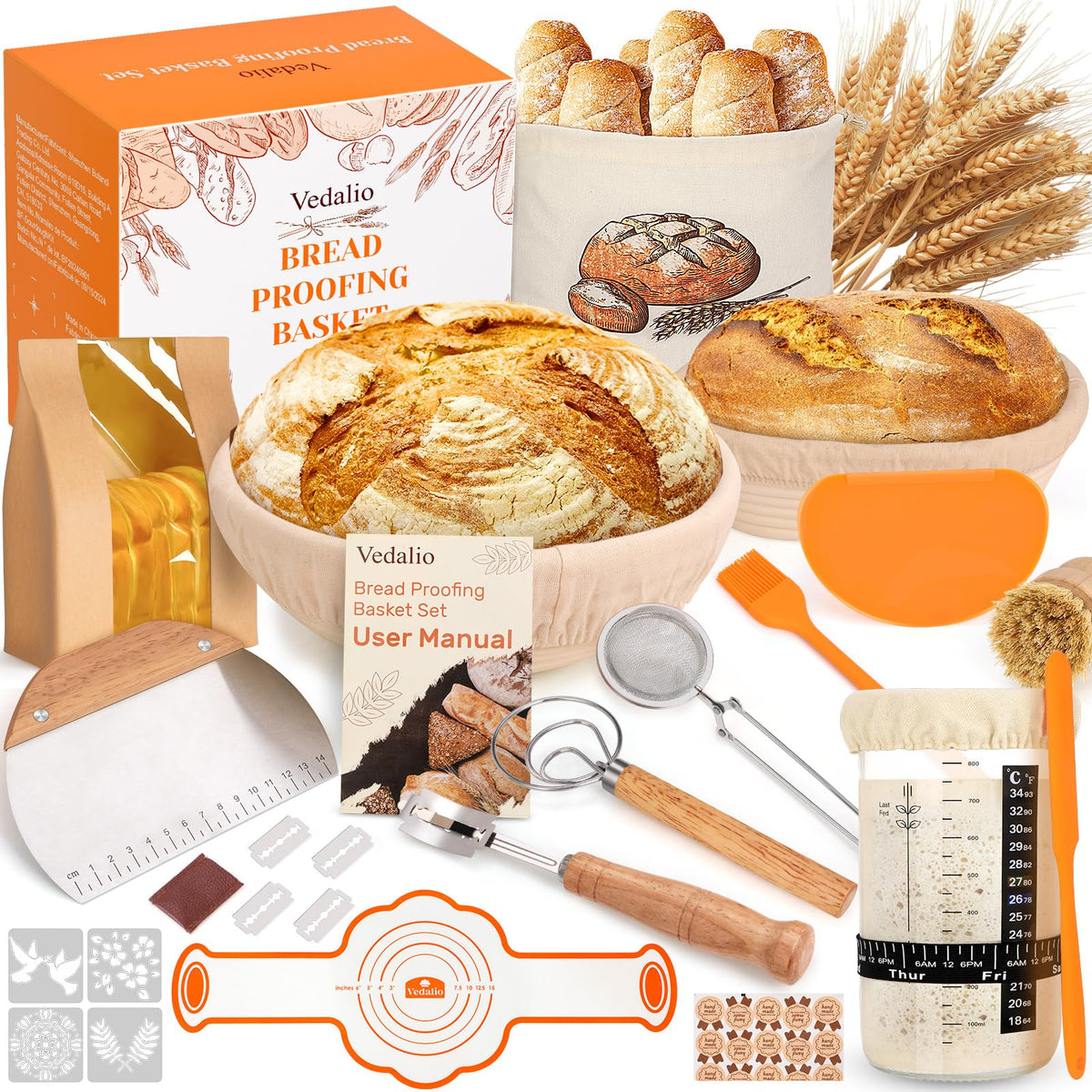 VEDALIO round proofing basket (9 inch) helps dough hold shape for even proofs.